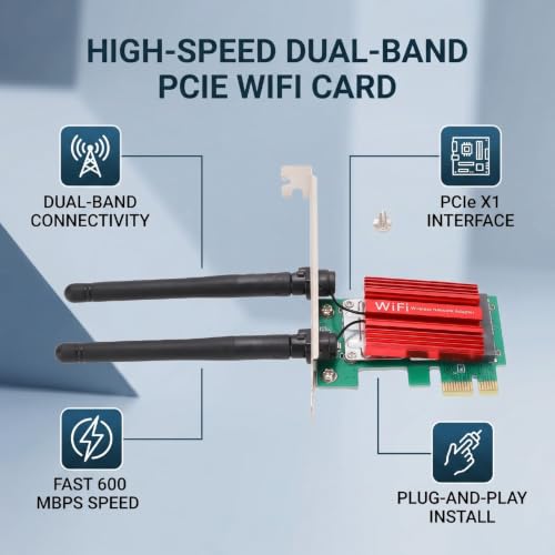 Tarjeta WiFi PCIE para PC de Escritorio, Adaptador Inalámbrico de Banda Dual 600Mbps con 2.4G y 5G, Plug and Play para Windows 11, 10, 8, 7 miniatura 3