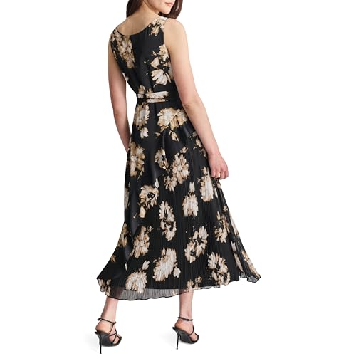 Robe midi plissée DKNY silhouette affinée sans manches col bénitier - 4