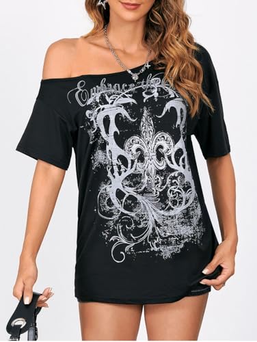 SOLY HUX Women's Off The Shoulder Tops Graphic Tees Y2k Vintage Gothic Oversized T Shirts Streetwear4