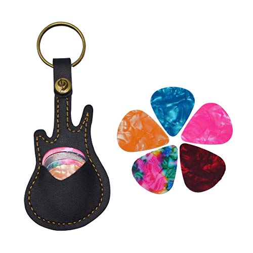 Étui en cuir pour médiators de guitare avec porte-clés, sac pour médiators de guitare avec 5 médiators (noir) - Les Beatles, Paul McCartney, John Lennon, RIngo Starr, George Harrison Étui en cuir pour médiators de guitare avec porte-clés, sac pour médiators de guitare avec 5 médiators (noir)