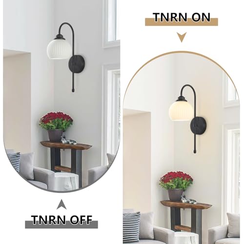 Image of KCO Lighting Vintage Milk Glass Wall Sconce Industrial Black Globe Wall Sconce Set of 2 Mid Century Bathroom Vanity Light Frosted Glass Modern Sconces Wall Lighting