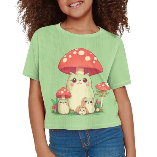 Image of Girls Fashion Crewneck Tee Shirts Casual Short Sleeve Crop Top Summer Outfits 5-14 Year