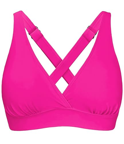 Image of Women's Sporty Adjustable Wide Straps Bikini Top Large Bust Criss Cross Back Supportive Swimsuit Tops Only