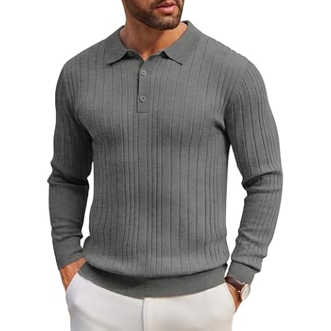 COOFANDY Men's Long Sleeved Polo Jumper Cover