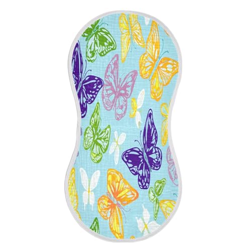 Kigai Colorful Butterflies Burp Cloths for Baby 4-Layer Cotton Muslin Burping Cloths 22x11 inch Super Soft & Absorbent Spit Up Burp Rags for Newborn Boys Girls 1 Pack