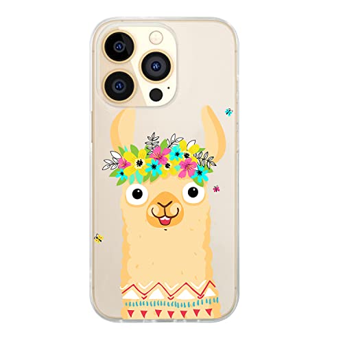 Blingy's Iphone 14 Pro Max Case, Fun Llama Pattern With Cute Flowers Funny Alpaca Animal Design Transparent Soft Tpu Protective Clear Case Compatible For Iphone 14 Pro Max 6.7 Inch (Floral Llama) #TOP2