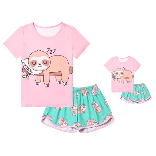 QPANCY Matching Girls & Dolls Pajamas Unicorn Pj Sets Summer Cotton Sleepwear