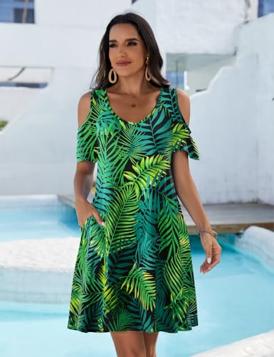 Image of JollieLovin Womens Plus Size Short Sleeve Cold Shoulder V Neck T-Shirt Dress with Pockets