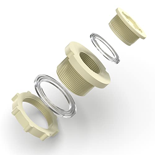 Taisher 2Pcs White Abs 2" Bulkhead Tank Connector Adapter Fitting With Plugs & Gasket For Water Tank, Rain Barrels, Aquariums, Bathtubs And Sink #TOP1