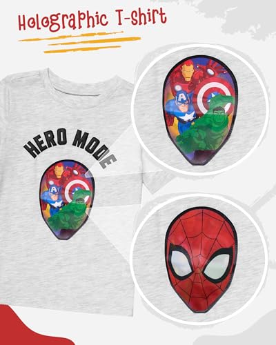 Image of Marvel Spider-Man Boys T-Shirt and Shorts Outfit Set - Holographic Shirt featuring Hulk, Captain America & Superheroes