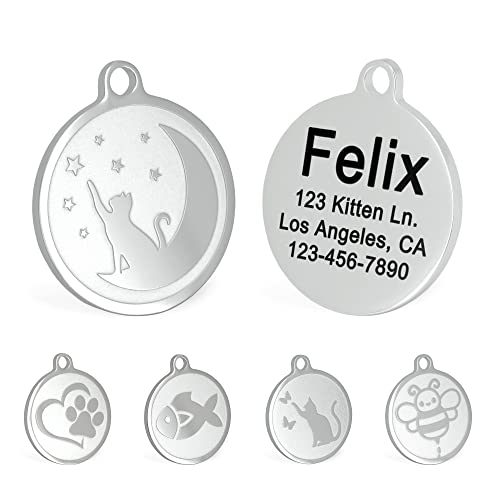 Ultra Joys Engraved Cat Name Tags Personalized - Stainless Steel Name Tag Cat Identification - Small Cat Id Tags Personalized For Up To 4 Lines Of Text - Pet Id Tags For Cat Collar - Stars #TOP17