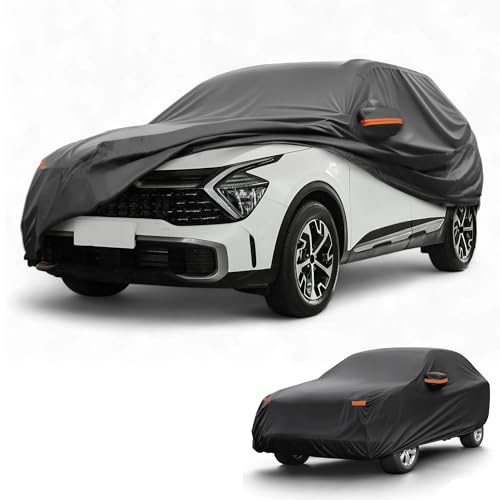Image of All-Weather Waterproof Car Cover - UV-Resistant Outdoor Full Exterior Protection for Kia Sportage 2010-2025 210D-PU Black with Right Side Zipper