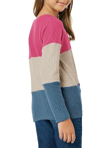 Image of Girls Waffle Colorblock Tie Top Long Sleeve Casua T Shirt Knit Tunic