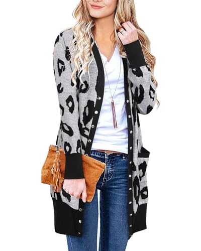 II ININ Women Cardigans for Women UK Leopard Print Ladies Long Cardigan Fall Lightweight Knit Cardigan Leopard02