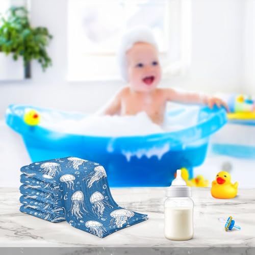 Image of vvfelixl Jellyfish Bubbles Baby Burp Cloths Baby Muslin Washcloths for Boys Girls Cotton Babys Face Towel for Newborn Infants Soft and Absorbent 11.8 X 11.8 in, 5 Pack