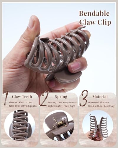 Image of 4 PCS Silicone Flexible Hair Claw Clips for Women, Cloud Soft Clips, Hair Claw Clips for Hat, Jumbo Claws clips for Thick Hair, Unsnappable Non-slip Rectangle Hair Clips