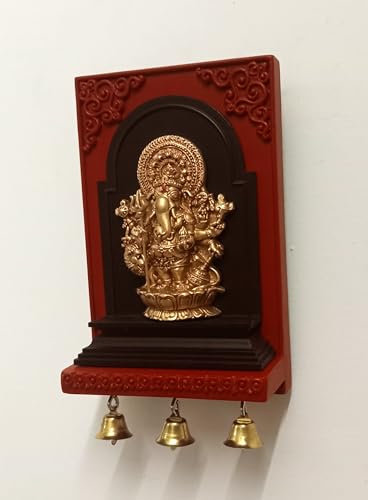 Image of PUJA CELEBRATIONS Sri Shubha Drishti Ganapathy With Bell, Wall Hanging, Housewarming Gift (2 x 4.5 x 7 inches),Red