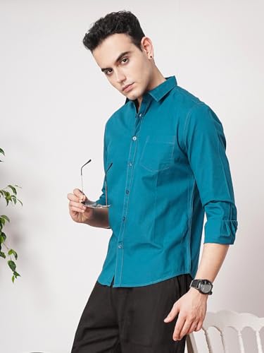 Image of The Indian Garage Co Men Slim Fit Solid Full Sleeves Cutaway Collar Casual Shirt