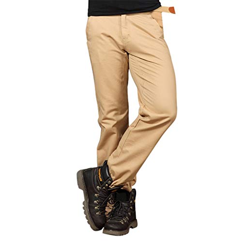 Geilisungren Pantalones Cargo para Hombre,Trabajo con Multibolsillos para Trabajo Viaje Deporte Pantalón Holgado holgazán de Color Puro de Algodón Puro Suelto para Hombre(Caqui,32)