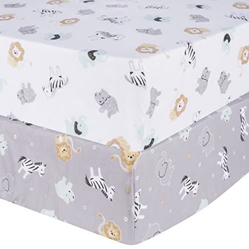 Sammy & Lou Safari Scribble 2-Pack Microfiber Fitted Crib Sheet Set, Fits Standard Crib Mattress 28 In X 52 In; Fully Elasticized, #TOP6