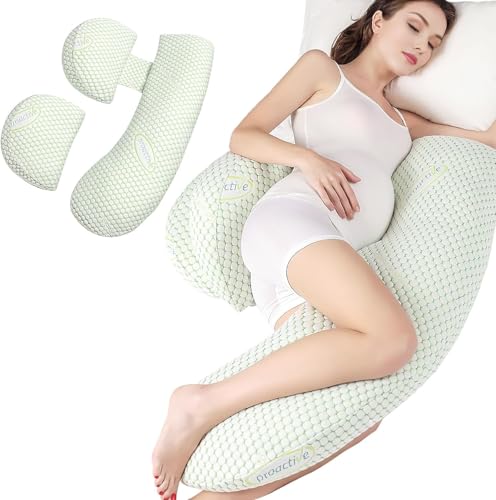 Image of Pregnancy Pillow for Women | Maternity Pillows for Pregnancy Sleeping | Full Body Support Belly Back Pain Relief | Removable Washable Hypoallergenic Organic Cotton Cover H-Shaped