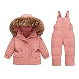 AIMAOMI Kids 2 Piece Snowsuit Set Girl Winter Hooded Puffer Jacket Baby Snow Bib Pants Boy Ski Suits Ultralight Outfit(C-Red, 3-4 Years)