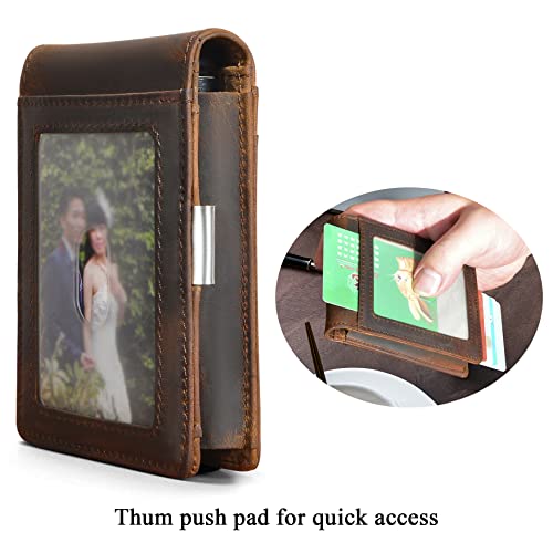 Money Clip Bifold Wallet Front Pocket RFID Blocking Card Case Holder Automatic Pop Up Wallet (A Genuine Leather Brown)2
