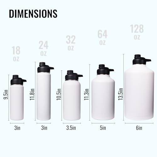 Image of Fijinhom Gallon Water Bottle with 2 Lids (Straw & Spout), 304 Stainless Steel Water Jug with Handle and Wide Mouth, 1 Gallon Vacuum Double Walled Jug for Sports, Outdoors, Leak-Proof, White 128 oz