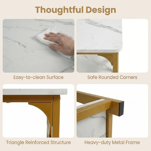 Image of GOFLAME 2-Tier Rectangular Coffee Table, Modern Center Table with Wooden Top, Metal Frame, X Shaped Side Pattern, Display Accent Tea Tables, Living Room Tables for Apartment (White & Gold)