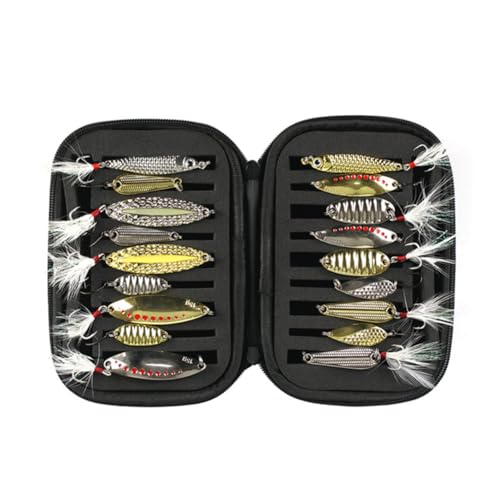 Hapihom 18pcs Spinners Spoons Crankbaits,Fishing Lures Gear Kit Metal Swivel Sequins for Trout Bass Perch Pike Freshwater Saltwater 18 single/triple hook sequin