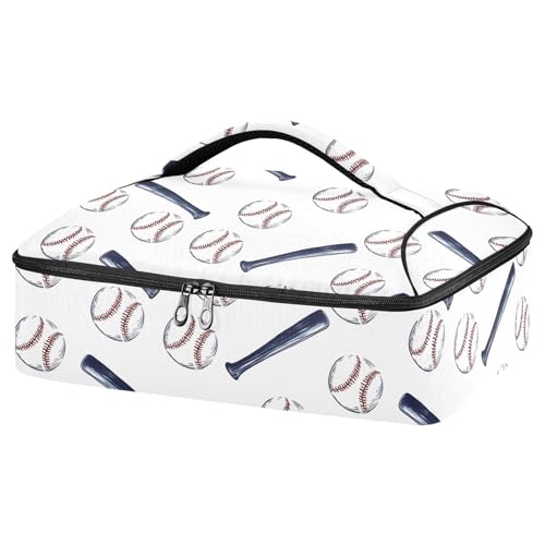 Casserole Carrier Insulated Baseball and Baseball Bat Dish 9x13 with Lid Party Travel Warmer Bag for Hot or Cold Food Lasagna Pizza Holder Tote