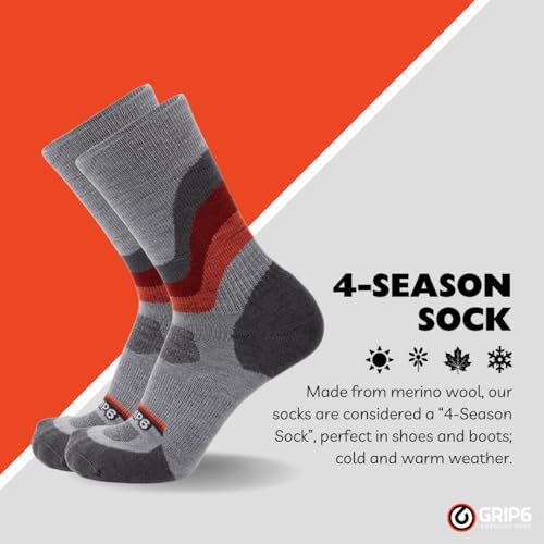 Image of GRIP6 Crew Socks - Merino Wool Socks Made in the USA, Lightweight Wool Hiking Socks, Crew Socks for Men and Women