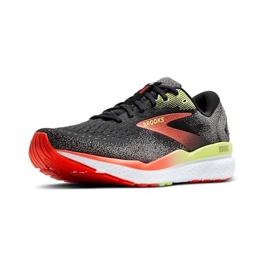Brooks Men’s Ghost 16 Neutral Running Shoe - Black/Mandarin Red/Green - 11.5 Medium