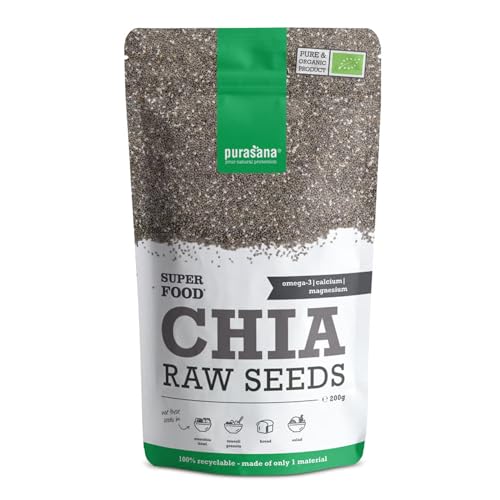 Purasana Organic Chia Seeds 200g High Fibre Omega-3 Gluten-Free & Vegan Superfood Raw Nutrient-Dense Perfect for Smoothies Baking & More