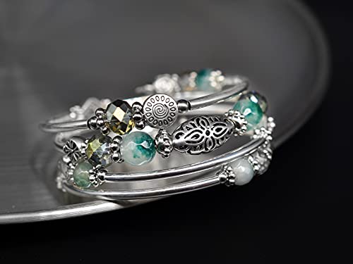 Fulu Autumn Stackable Beaded Bracelets For Women Boho Wrap Silver Bracelet Layered Fashion Jewelry Gifts For Her(Green) #TOP4