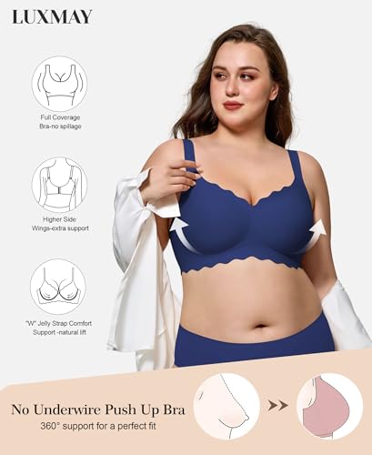 Womens Full Coverage Wire Free Bra - Plus Size Bras with Support and Lift Scalloped Everyday Comfort Bralettes