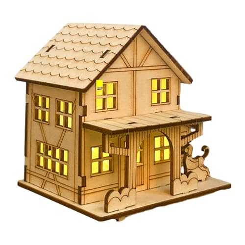 Exhibición del Pueblo navideño - Modelo de construcción de cabaña rústica,Cabaña de Madera para Manualidades, Figuras coleccionables con Luces LED, Decoraciones navideñas para el hogar