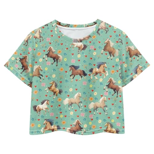 Image of Girls Crop Tees Crew Neck Casual Short Sleeve T Shirts Kids Loose Soft Comfortable Tees Blouses Shirt for Little Girl