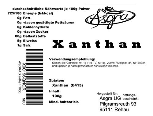 Birsppy 100g Xanthan - E415 - Mind. 1 Jahr MHD - Bindemittel für gutes Gelingen - Backen und Kochen wie die Profis - im praktischen Beutel mit Zip-Verschluß - von Asgra