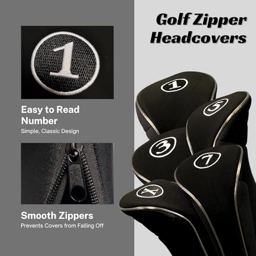 Black Golf Zipper Head Covers Driver 1 3 5 7 X Fairway Woods Headcovers Metal Neoprene Traditional Plain Protective Covers Fits All Fairway Clubs - Image 4