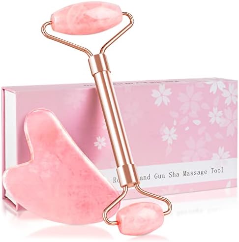 ZS ZESHIN Jade Roller & GuaSha Set-Facial Beauty Roller Skin Care Tools, Rose Quartz Massager for Face, Eyes, Neck, Body to Relieve Wrinkles,Fine Line and Eyepuffiness