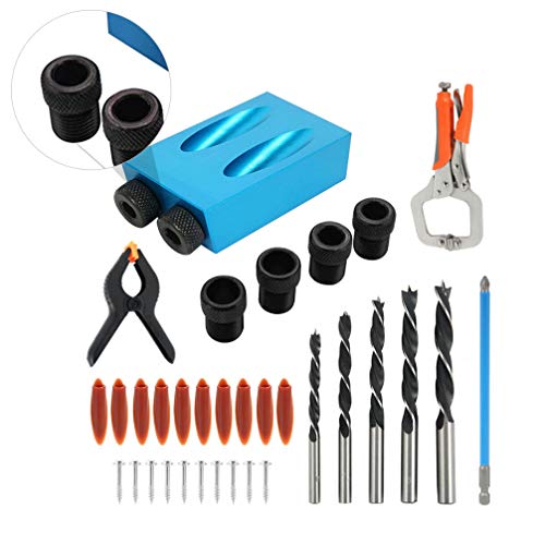 ULTECHVO Kit de 35 peças de mandril para broca de cavilha, 15 graus, ângulo de marcenaria, guias de