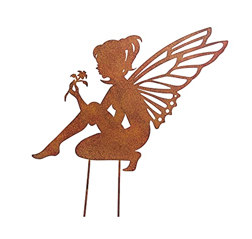 BigDean Gartenstecker Elfe Fee sitzend - 35 x 28 cm klein - Gartendeko in...