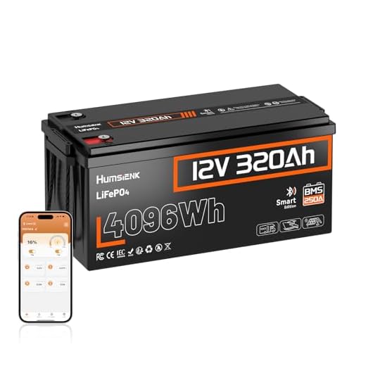 Humsienk Bluetooth Batterie Lithium 12V 320Ah LiFePO4 avec BMS 250A, 4096Wh Energie, 15000 Cycles à Décharge Profonde, Protection Basse Température pour Camping-Car, Bateau, Stockage Maison, Off-Grid