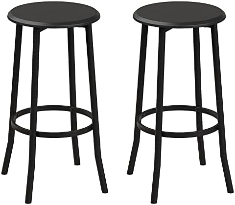 IDEALHOUSE BarStools,Solid Wood Set of 2 Bar Stools, Kitchen Round Bar Chairs with Footrest, Sturdy Steel Frame, for Dining Room, Kitchen, Party, Easy Assembly, Black