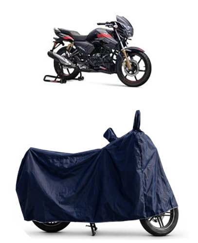 Image of Shield Heavy Duty Bike Cover for Tvs Apache RTR 180 | All-Season, Tear-Proof Fabric | with Side Mirror Pocket & Buckle Belt | Tvs Apache RTR 180 Bike Cover (Blue)