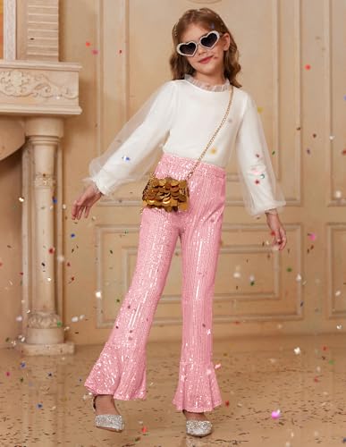 Image of GRACE KARIN Girls Sequin Pants Sparke Trouser Glitter Dance Bell Bottoms 5-14