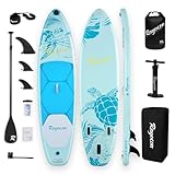 Inflatable Stand Up Paddle Board 11'×34' Extra Wide SUP, Ultra-Stable for Adults & Dog, 450lbs, Dual Chamber Pump, Fiberglass Paddle, Military Grade Dual Layer, Sea Turtle Guardian Design