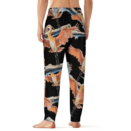 Red Heron Standing On Wood Men's Pajama Bottoms Sleep Lounge Soft Comfy Pants Sleepwear3