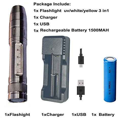 Qlee Led Uv Flashlight 365Nm R5 Jade Jewelry Gemstone Identification Lights Ultraviolet/Yellow/White 3 In 1 Light Measurement Scale With Battery #TOP6